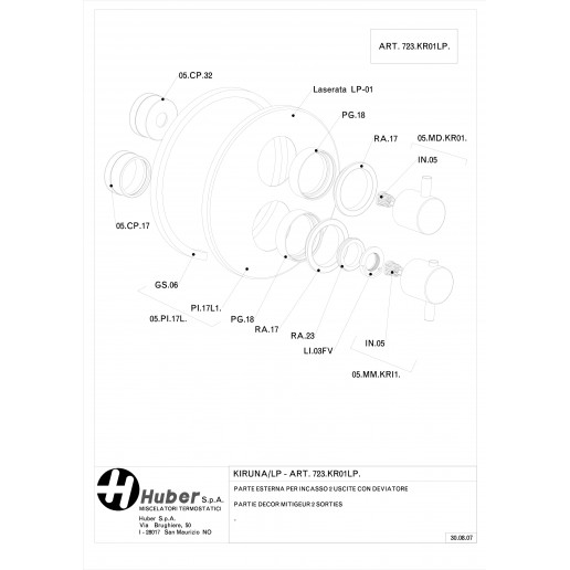 Accessoires pour Mitigeur Thermostatique Douche Huber gamme Kiruna